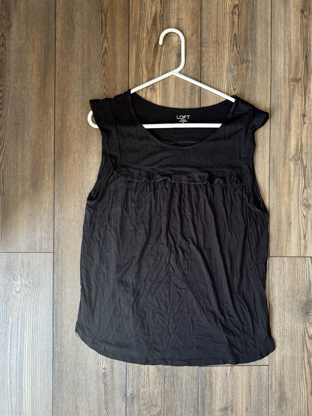 LOFT Black Ruffle-Yoke Sleeveless Tank